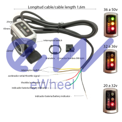 Acelerador com indicador de bateria (36v/48v) - cabo de 1,6 m de comprimento