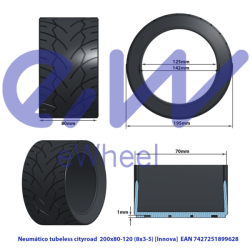 Pneu urbano sem câmara 8×3-5 (80/65-5) [Innova]